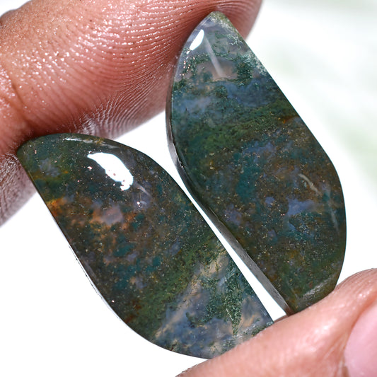 Enchanting Moss Agate Matched Pair Gemstone for Jewelry Creators & Gift Makers (10x27x4mm,/28ct)