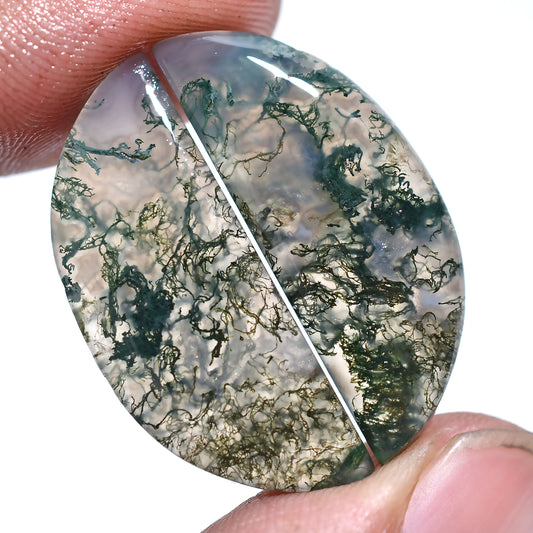 Fancy Shaped Moss Agate Pair Gemstone – Polished Green Stone Set for Jewelry (12x30x3mm,/31ct)