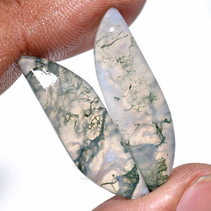 Artful Moss Agate Crystal Pair – Natural Earth-Toned Gemstones for Jewelry (13x33x3mm,/20ct)
