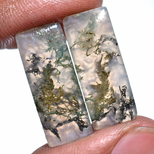 Dreamy Moss Agate Matched Earrings Pair – Forest Veined Natural Stones for Jewelry Design (8x24x2mm,/20ct)
