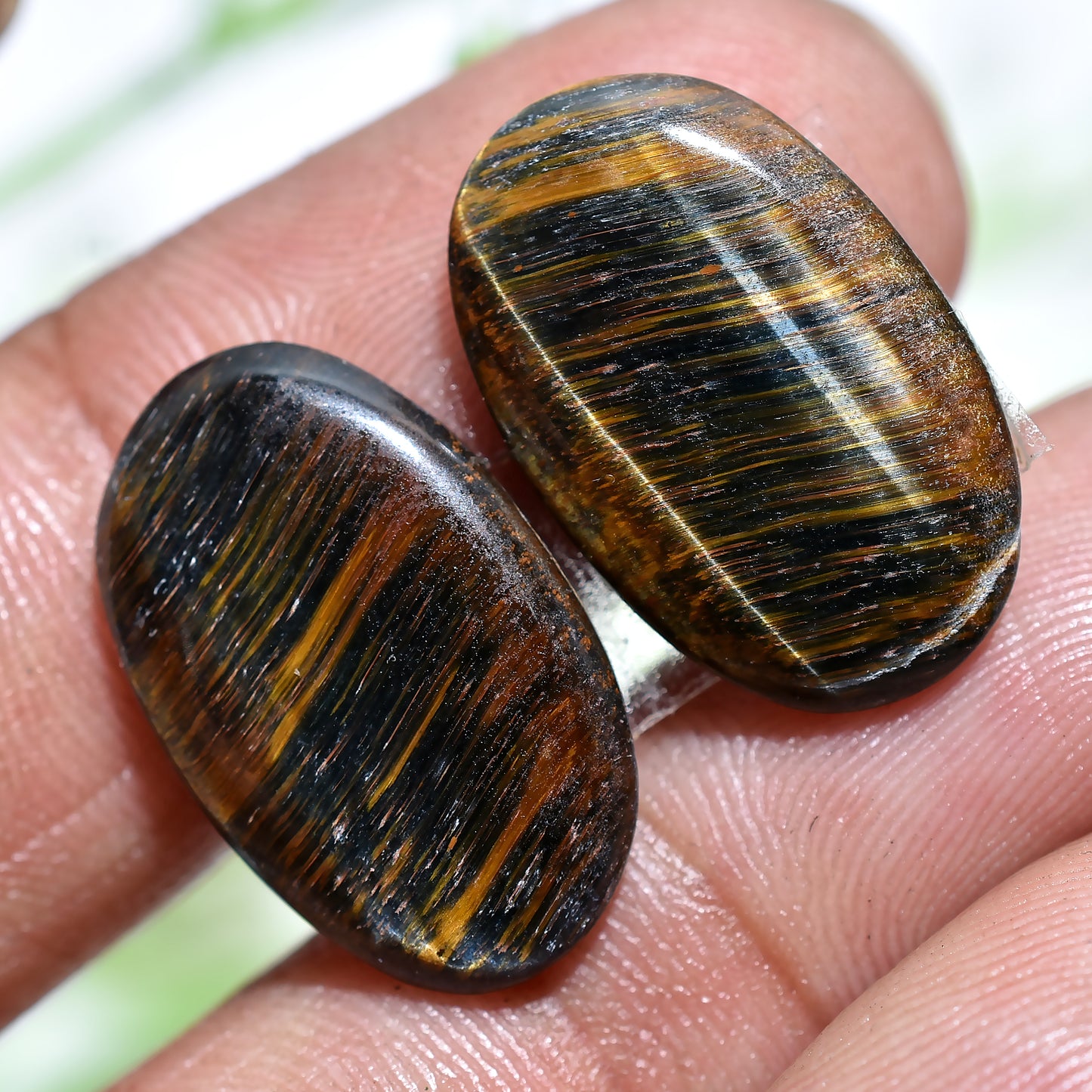 Natural Oval Shaped Tiger Eye Cabochon Pair