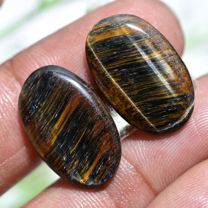 Natural Oval Shaped Tiger Eye Cabochon Pair
