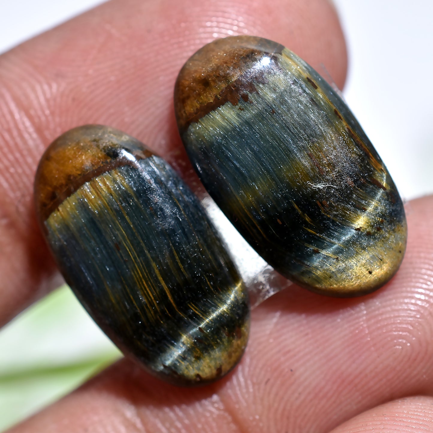 Natural Oval Shaped Tiger Eye Cabochon Pair