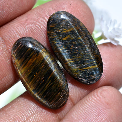 Natural Oval Shaped Tiger Eye Cabochon Pair