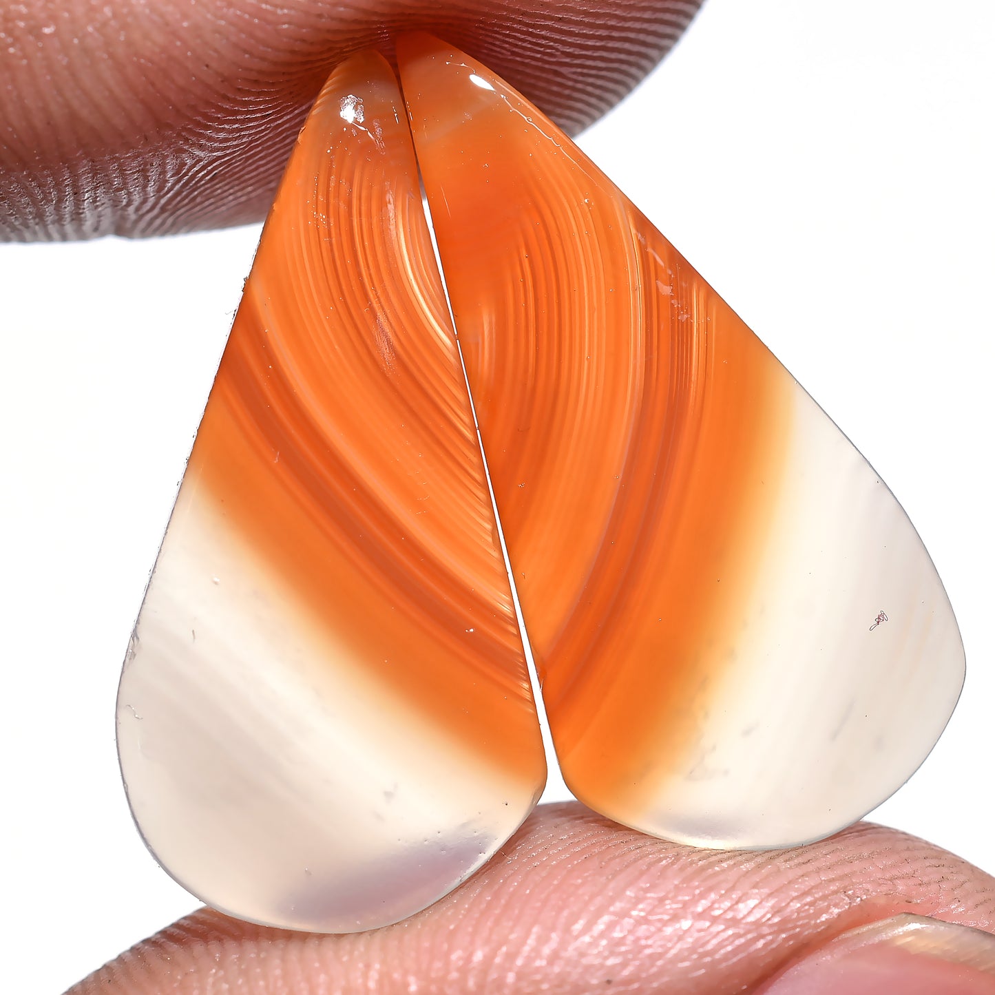 Natural Orange Banded Agate Pear Shaped Cabochon Pair