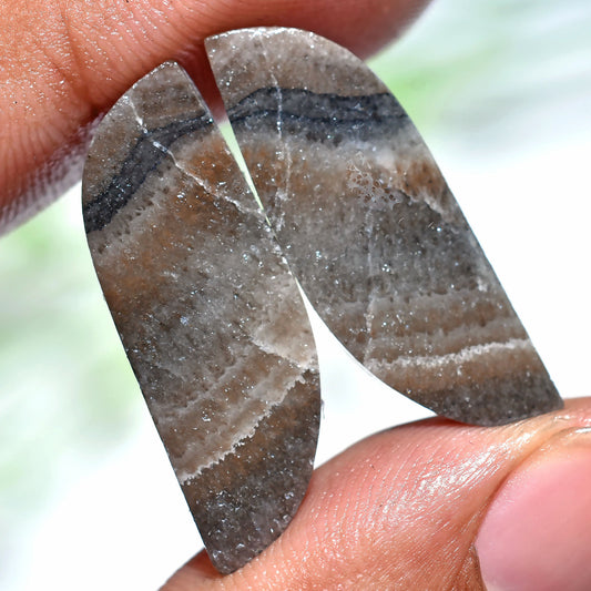 Natural Zebra Calcite Pair Gemstone – Fancy Shaped Smooth Cabochons (9x28x3mm,/22ct)