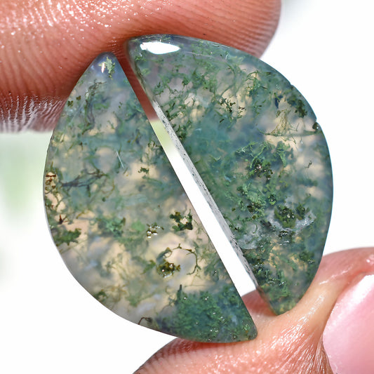 Rare Moss Agate Earrings Pair - Fancy Shaped Matching Set for Jewelry Making