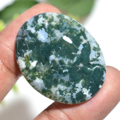 Attractive Oval Moss Agate Stone – Natural Druzy Agate Smooth Cabochon for Pendant