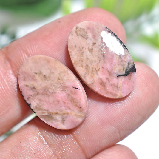 Natural Pink Rhodochrosite Oval Pair – Matching Loose Gemstones for Jewelry (12x18x2mm,/16ct)