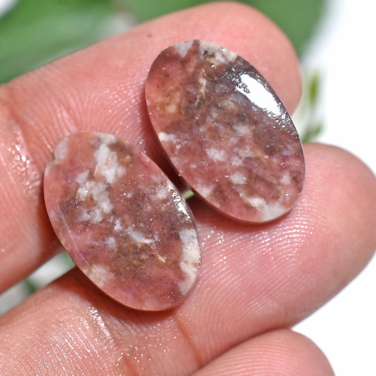 Amazing Natural Rhodochrosite Oval Cabochon Pair – Pink Gemstone Set for Earrings (10x18x2mm,/17ct)