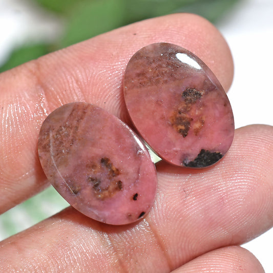Beautiful Natural Pink Rhodochrosite Oval Pair – Matching Loose Gemstone Set (11x17x2mm,/18ct)