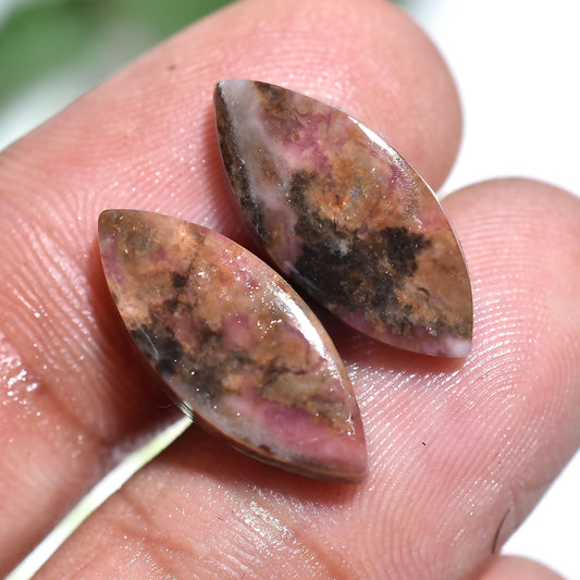 Best Natural Pink Rhodochrosite Marquise Shape Pair – Matching Stones for Jewelry (6x18x2mm,/11ct)