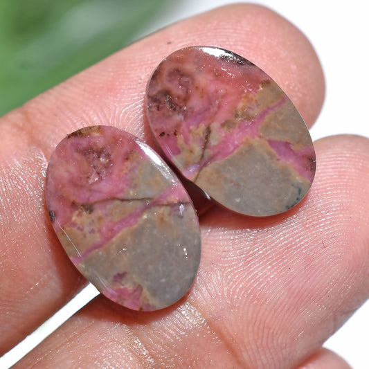 Elegant Pink Rhodochrosite Oval Cabochon Pair – Natural Pink Matching Stones (10x17x2mm,/17ct)