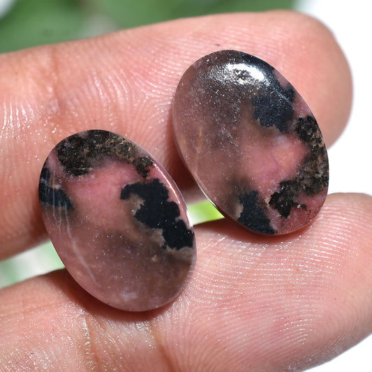 Natural   Rhodochrosite Gemstone Pair – Matching Loose Cabochons for Jewelry ( 10x16x2mm,/16ct)