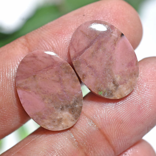 Attractive Rhodochrosite Gemstone Pair – Matching Oval Shape Loose Cabochons for Jewelry (12x17x2mm,21/ct)