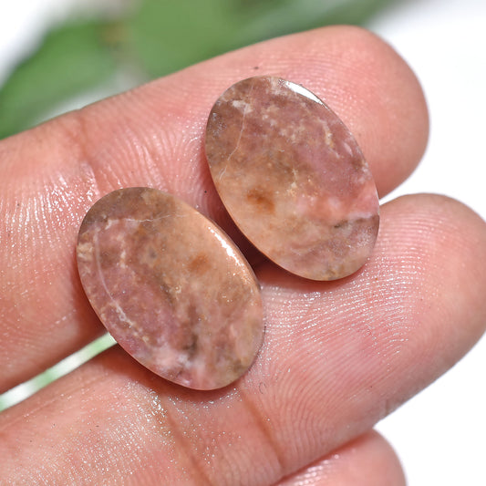Unique Rhodochrosite Gemstone Pair – Matching Oval Shape Loose Cabochons for Jewelry (10x15x2mm,/15ct)