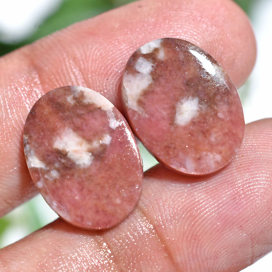Oval Rhodochrosite Gemstone Pair – Natural Pink Matching Cabochons (11x16x2mm,/17ct)