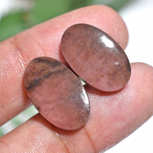 Stunning Pink Rhodochrosite Pair – Oval Cabochon Gemstones for Jewelry (10x18x2mm,/22ct)