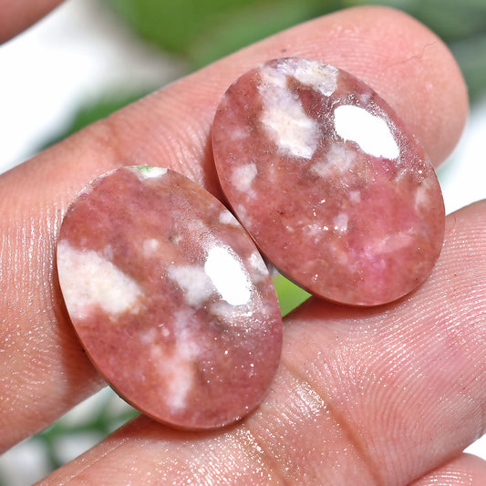 Rhodochrosite Cabochon Pair – Oval Cut Pink Healing Gemstones (13x20x2mm,/24ct)