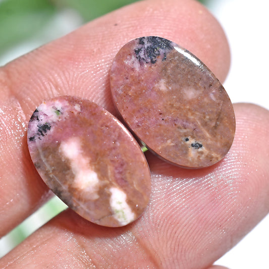 Beautiful Rhodochrosite Oval Gemstone Pair – Pink Matching Stones Duo (10x16x2mm,/18ct)