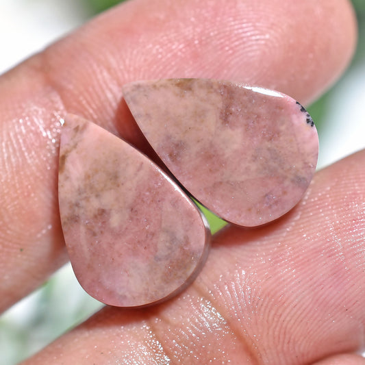 Rhodochrosite Gemstone Pair – Natural Pink Pear Shape Matching Cabochons Set (11x16x3mm,/20ct)