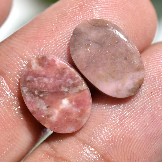 Oval Rhodochrosite Gemstone Pair – Natural Pink Matching Cabochons (9x12x2mm,/8ct)