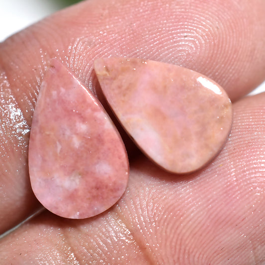 Natural Rhodochrosite Pear Pair – Smooth Pink Crystal Cabochons (8x13x2mm,/8ct)
