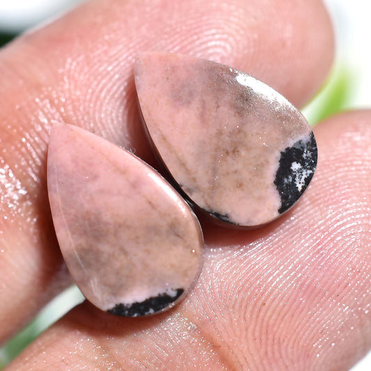 Elegant Rhodochrosite Gemstone Pair – Natural Pink Pear Cabochons  Set (7x14x3mm,/13ct)