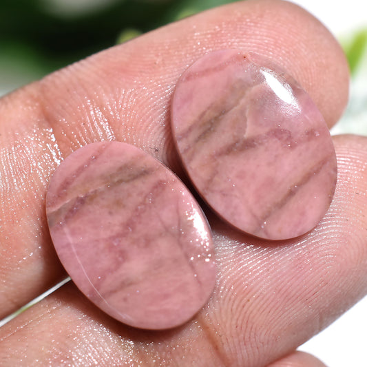 Rhodochrosite Gemstone Pair – Natural Pink Oval Shape Cabochons (11x16x2mm,/16ct)