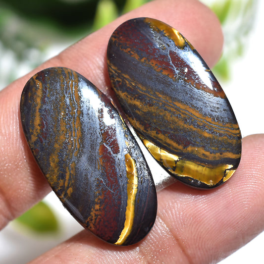 Natural Iron Tiger Eye Oval Shape Pair – Beautiful Matching Gemstone Crystals (14x30x3mm,/42ct)