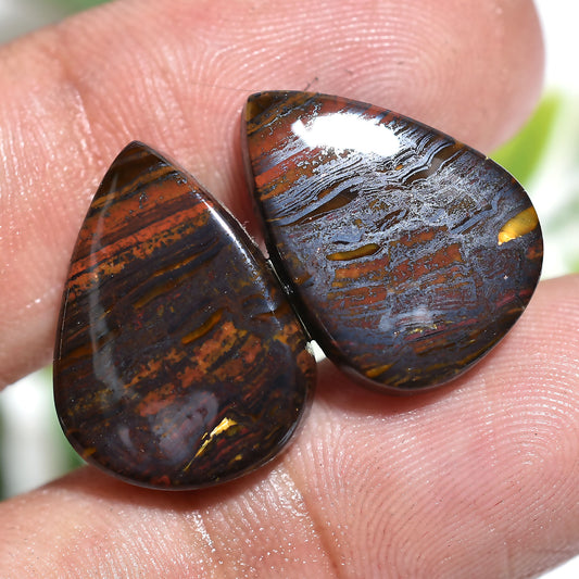 Premium Natural Iron Tiger Eye Gemstone Set – Teardrop/Pear Matching Loose Stones (12x17x3mm,/24ct)
