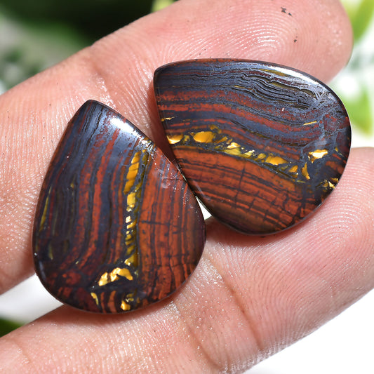 Elegant Iron Tiger Eye Oval Gemstone Pair – Natural Crystal Matching Stone Set (15x22x2mm,/32ct)