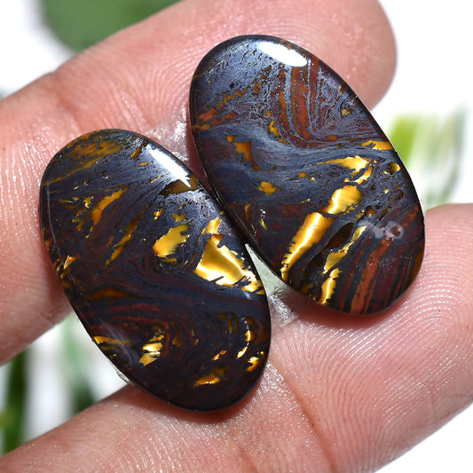 Natural Iron Tiger Eye Oval Pair – Designer Matching Loose Gemstone Set (12x22x2mm,/28ct)
