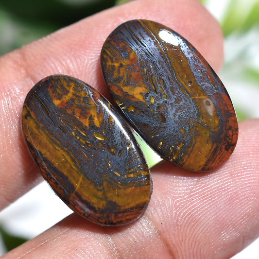 Unique Iron Tiger Eye Oval Pair – Designer Matching Loose Gemstone Set (11x20x2mm,/23ct)