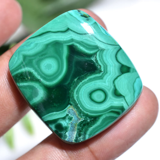 Natural Azurite Malachite Cabochon - Green Rectangle Shaped Smooth Gemstone (28x31x5mm,/86ct)