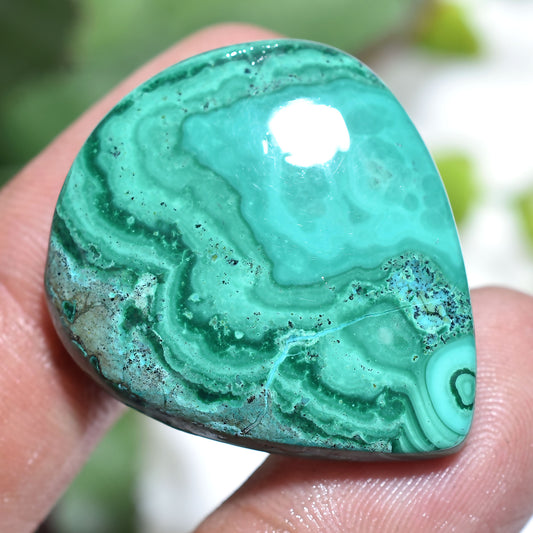 Natural Azurite Malachite Cabochon - Green Pear Shaped Smooth Gemstone (25x31x4mm,/39ct)