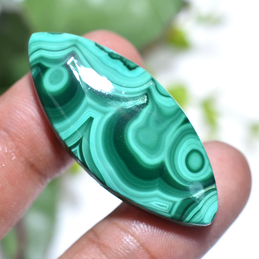 Attractive Patterned Malachite Cabochon - Marquise Shaped Smooth Gemstone (16x20x4mm,/52ct)