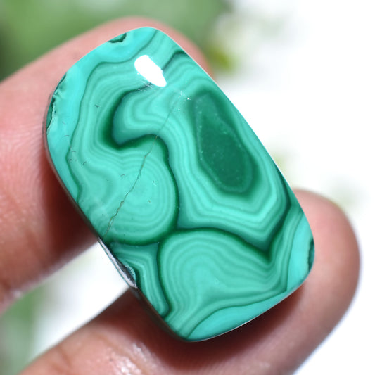 Natural Malachite Cabochon - Free Form Shape & Pattern Smooth Gemstone (14x26x5mm,/32ct)
