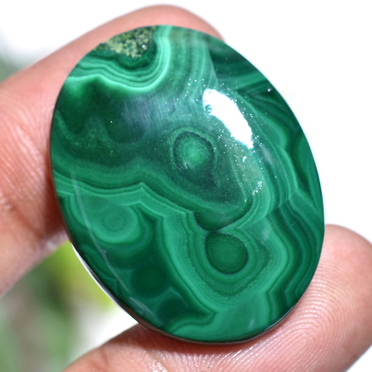 Natural Malachite Cabochon – Hand-Polished Oval Green Gemstone (22x31x3mm,/44ct)