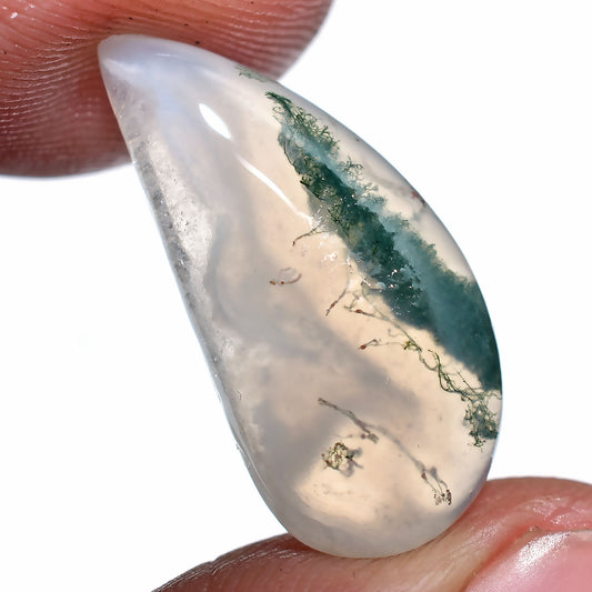 Fancy Moss Agate Cabochon – Natural Green & White Gemstone (11x22x2mm,/8ct)