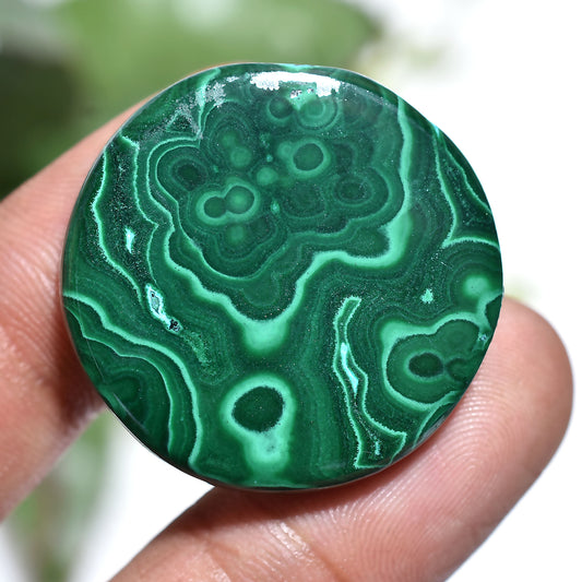 Green Malachite Round Cabochon – Designer Gemstone for Pendants (23x23x3mm,/57ct)