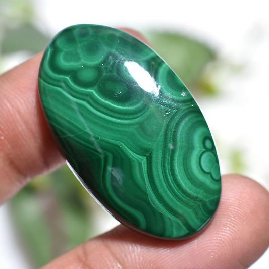 Natural Malachite Cabochon – Green Oval Shape Gemstone (20x35x3mm,/53ct)