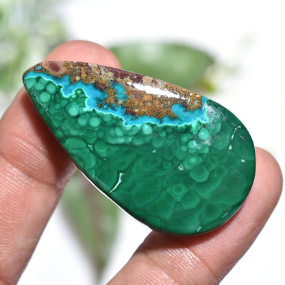 Designer Malachite Azurite Cabochon – Teardrop Shaped Green Blue Gemstone (24x45x4mm,/60ct)