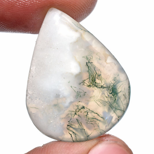 Green Moss Agate Pear Cabochon – Natural Smooth Polished Gemstone (21x28x2mm,/22ct)