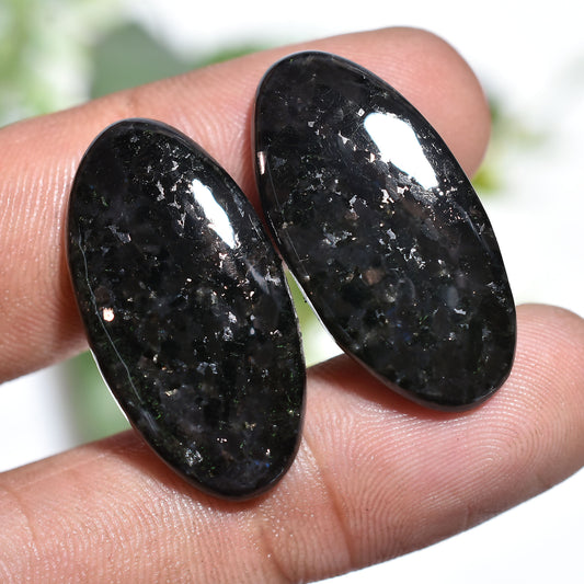 Golden Nuummite Pair Gemstone – Oval Shape Matching Cabochon Set (13x26x3mm,/39ct)