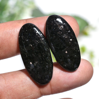 Natural Nuummite Gemstone Pair – Oval Cut Cabochons with Golden Glow (12x31x2mm,/36ct)