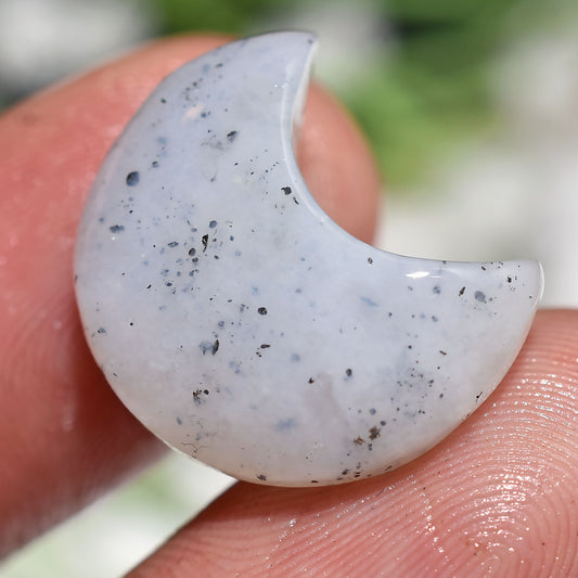 Moss Agate Crescent Cabochon - Carving Smooth  Half Moon Stone for Jewelry 11x17x6mm,/13ct)