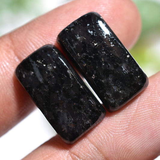 Natural Nuummite Rectangle Gemstone Pair – Loose Matching Stones With Golden Sparkle  (8x17x3mm,/22ct)