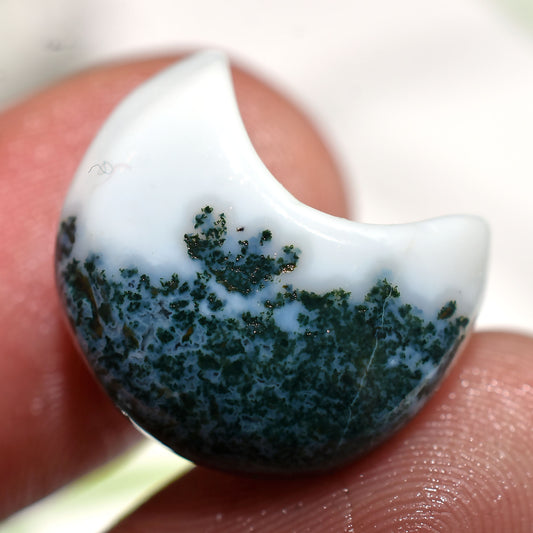 Natural Moss Agate Crescent Cabochon - Wholesale  Carving Smooth  Half Moon Gemstone (8x16x3mm,/9ct)