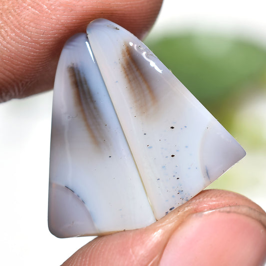 Natural Montana Agate Gemstone Pair – Fancy Shape Matching Cabochons (11x24x2mm,/13ct)